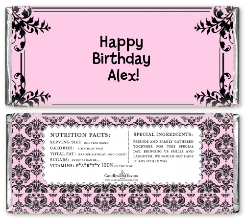  Damask - Personalized Birthday Party Candy Bar Wrappers Blue