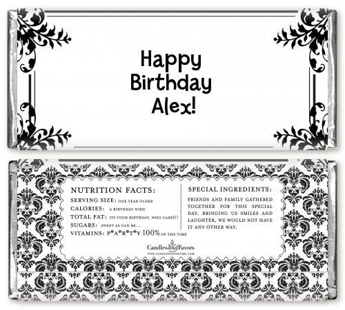  Damask - Personalized Birthday Party Candy Bar Wrappers Blue