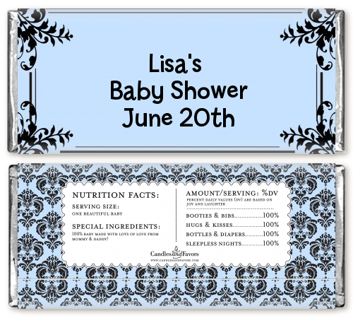  Damask - Personalized Baby Shower Candy Bar Wrappers White