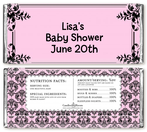  Damask - Personalized Baby Shower Candy Bar Wrappers White
