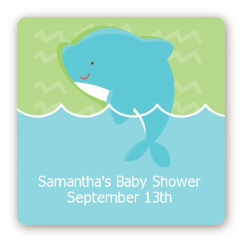 Dolphin | Aquarius Horoscope - Square Personalized Baby Shower Sticker Labels