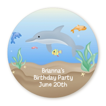  Dolphin - Round Personalized Birthday Party Sticker Labels 