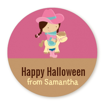  Dress Up Cowgirl Costume - Round Personalized Halloween Sticker Labels 