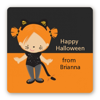 Dress Up Kitty Costume - Square Personalized Halloween Sticker Labels