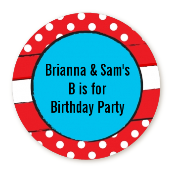  Dr. Seuss Inspired Thing 1 Thing 2 - Round Personalized Birthday Party Sticker Labels 