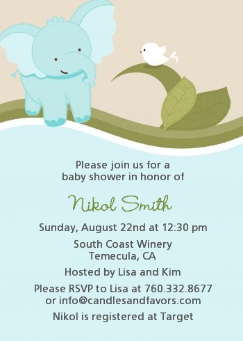 Elephant Baby Blue - Baby Shower Invitations