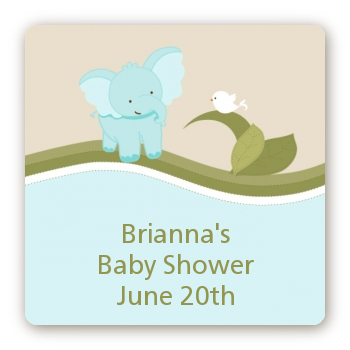 Elephant Baby Blue - Square Personalized Baby Shower Sticker Labels