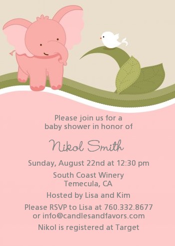 Elephant Baby Pink - Baby Shower Invitations