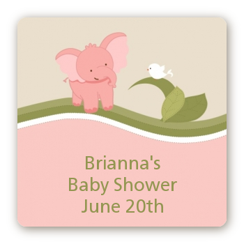 Elephant Baby Pink - Square Personalized Baby Shower Sticker Labels