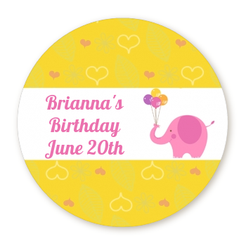  Elephant Pink - Round Personalized Birthday Party Sticker Labels 
