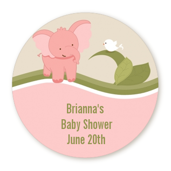  Elephant Baby Pink - Round Personalized Baby Shower Sticker Labels 