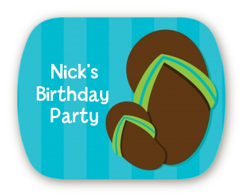 Flip Flops Boy Pool Party - Personalized Birthday Party Rounded Corner Stickers