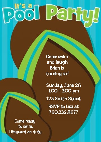 Flip Flops Boy Pool Party - Birthday Party Invitations