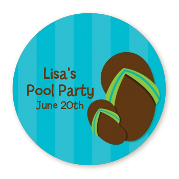  Flip Flops Boy Pool Party - Round Personalized Birthday Party Sticker Labels 