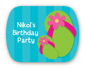 Flip Flops Girl Pool Party - Personalized Birthday Party Rounded Corner Stickers