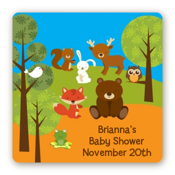 Forest Animals - Square Personalized Baby Shower Sticker Labels