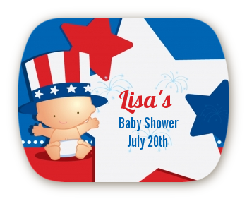 Fourth Of July Little Firecracker - Personalized Baby Shower Rounded Corner Stickers