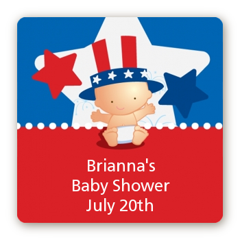 Fourth Of July Little Firecracker - Square Personalized Baby Shower Sticker Labels