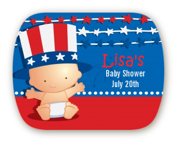 Fourth Of July Stars & Stripes - Personalized Baby Shower Rounded Corner Stickers