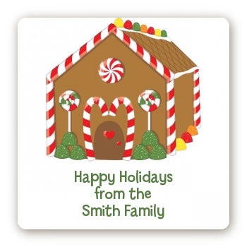 Gingerbread House - Square Personalized Christmas Sticker Labels