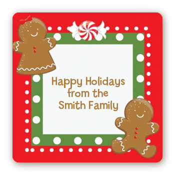 Gingerbread Party - Square Personalized Christmas Sticker Labels
