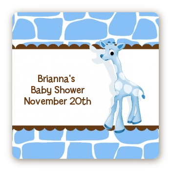 Giraffe Blue - Square Personalized Baby Shower Sticker Labels