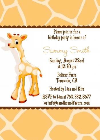 Giraffe Brown - Birthday Party Invitations