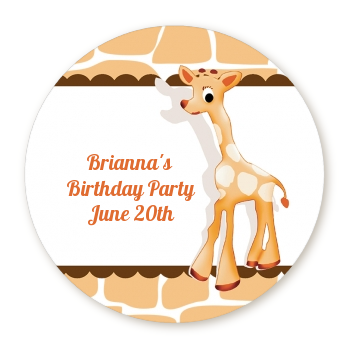  Giraffe Brown - Round Personalized Birthday Party Sticker Labels 