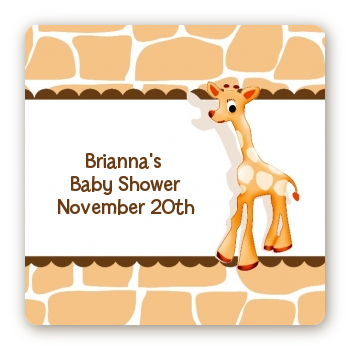 Giraffe Brown - Square Personalized Baby Shower Sticker Labels