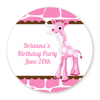  Giraffe Pink - Round Personalized Birthday Party Sticker Labels 