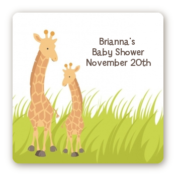 Giraffe - Square Personalized Baby Shower Sticker Labels