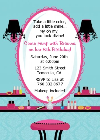 Glamour Girl Makeup Party - Birthday Party Invitations