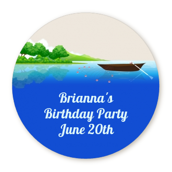  Gone Fishing - Round Personalized Birthday Party Sticker Labels 