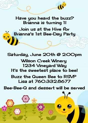 Happy Bee Day - Birthday Party Invitations