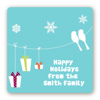 Happy Holidays on a String - Square Personalized Christmas Sticker Labels