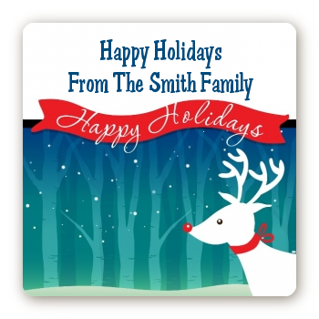 Happy Holidays Reindeer - Square Personalized Christmas Sticker Labels