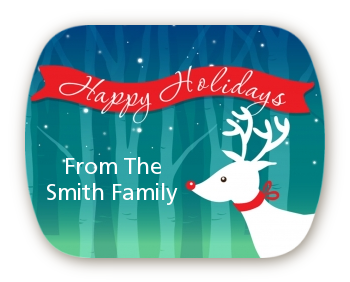 Happy Holidays Reindeer - Personalized Christmas Rounded Corner Stickers