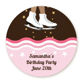  Ice Skating African American - Round Personalized Birthday Party Sticker Labels 