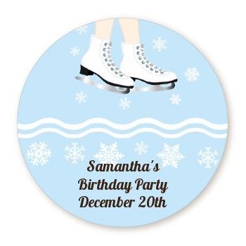  Ice Skating with Snowflakes - Round Personalized Birthday Party Sticker Labels 