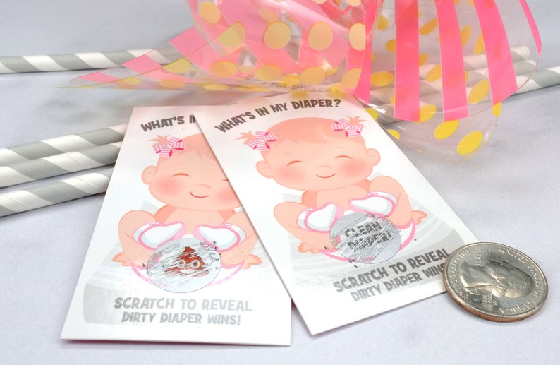  What's In My Diaper Girl - Baby Shower Scratch Off Game Tickets 