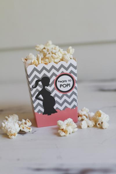 Ready To Pop Chevron Gray and Salmon Pink - Baby Shower Popcorn Boxes