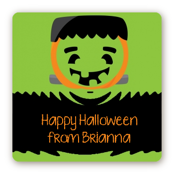 Jack O Lantern Frankenstein - Square Personalized Halloween Sticker Labels