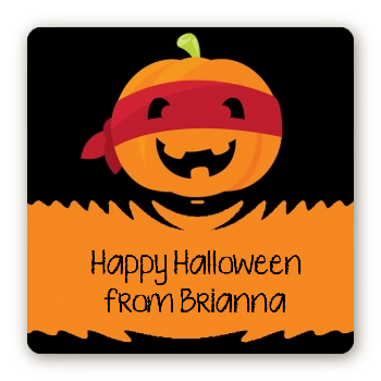 Jack O Lantern Superhero - Square Personalized Halloween Sticker Labels