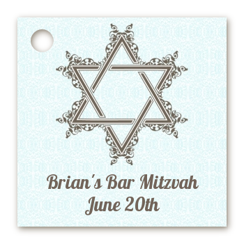 Jewish Star of David Blue & Brown - Personalized Bar / Bat Mitzvah Card Stock Favor Tags