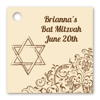Jewish Star of David Brown & Beige - Personalized Bar / Bat Mitzvah Card Stock Favor Tags