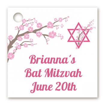 Jewish Star of David Cherry Blossom - Personalized Bar / Bat Mitzvah Card Stock Favor Tags