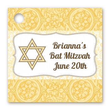 Jewish Star of David Yellow & Brown - Personalized Bar / Bat Mitzvah Card Stock Favor Tags