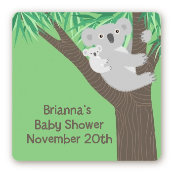 Koala Bear - Square Personalized Baby Shower Sticker Labels