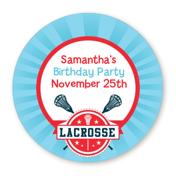  Lacrosse - Round Personalized Birthday Party Sticker Labels 