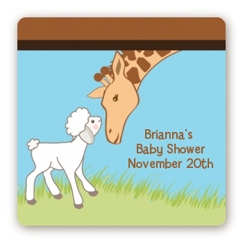 Lamb & Giraffe - Square Personalized Baby Shower Sticker Labels